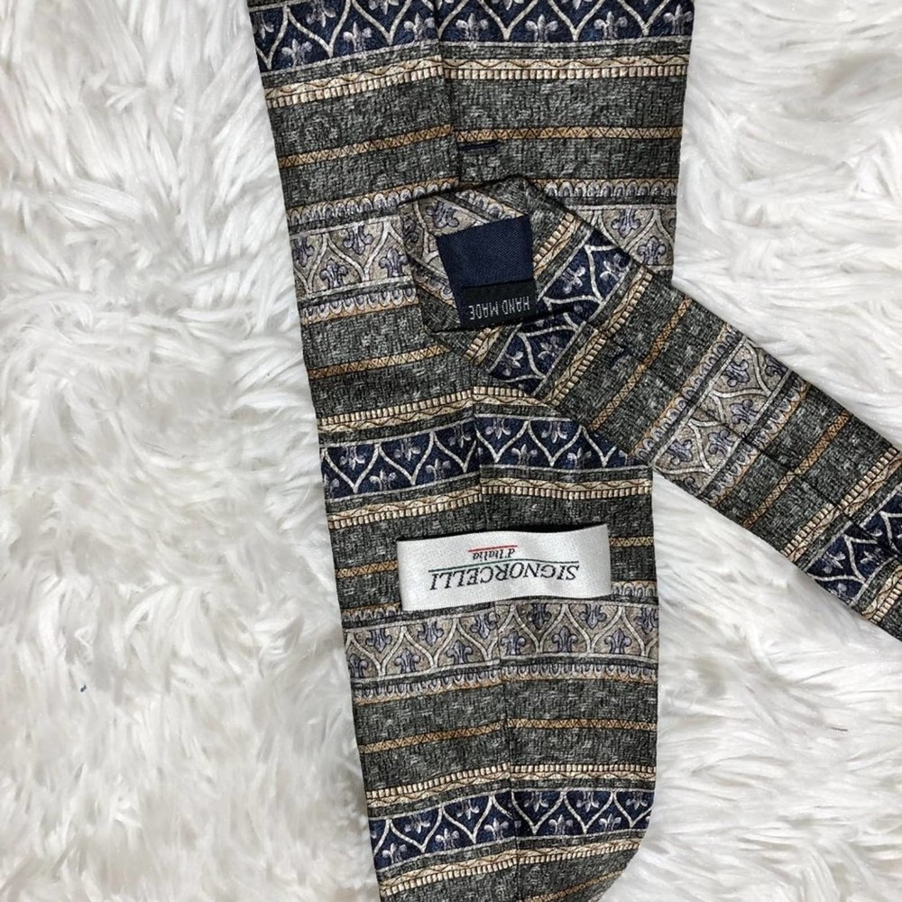Signorcelli d'Italia Mens Tie Brown Striped Silk Necktie - Picture 3 of 5
